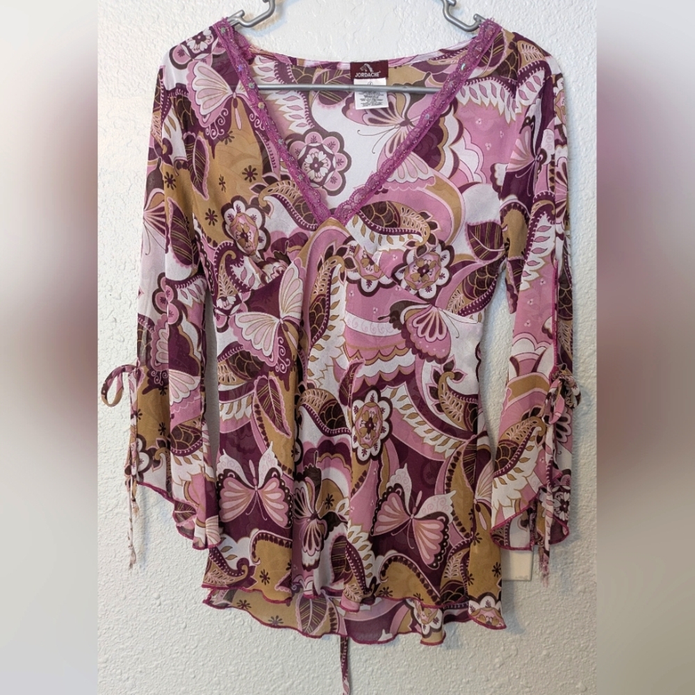 Vintage Butterfly Split Flare Sleeve Blouse